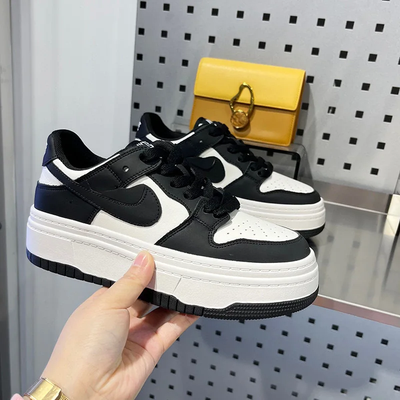 

Женская повседневная спортивная обувь, черно-белые туфли из натуральной кожи на толстой подошве, белые туфли с крючком панды, туфли-облака, повседневные спортивные кроссовки