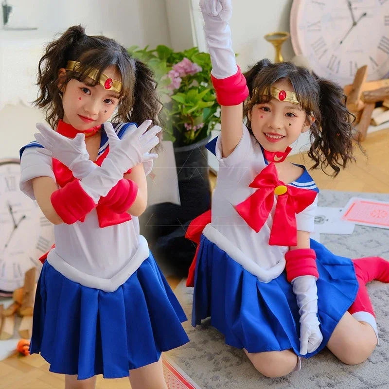 Sailor Costume Moon Usagi Tsukino Cosplay Costumes Kids Girls Cute Short Sleeve Dress Gloves Socks Halloween Carnival Clothing