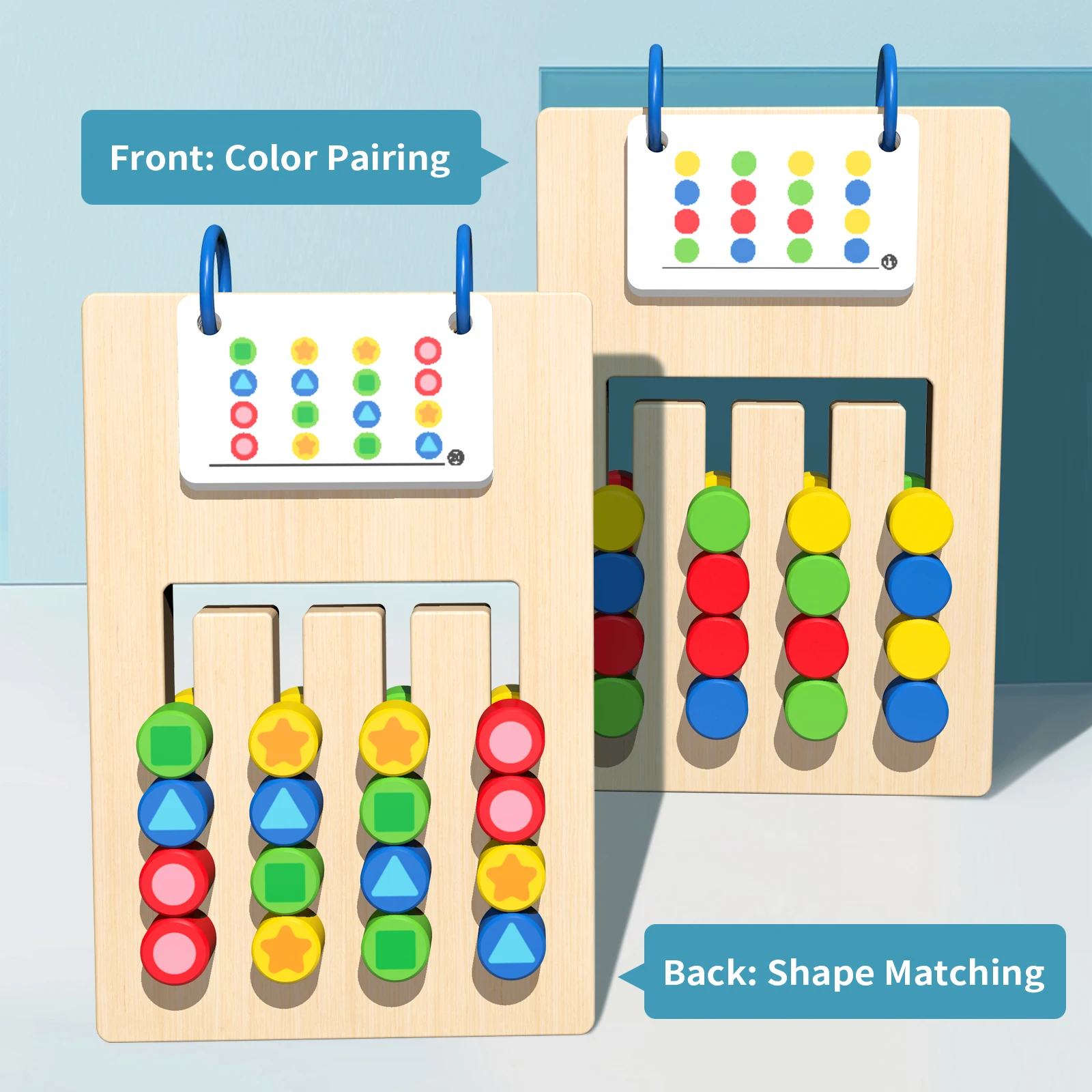 Montessori Wooden Toys Color Matching Kids Game Sliding Puzzle Board Memory Game Logic Thinking Training Activity Board Toys