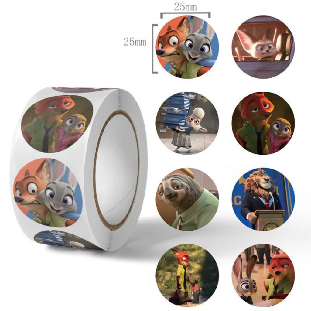 500 قطعة/لفة ملصقات Zootopia مجموعة ملصقات لطيفة على شكل شخصية مكافأة الطالب وملصقات الحمد ملصق حلوى للحفلات الكرتونية #2