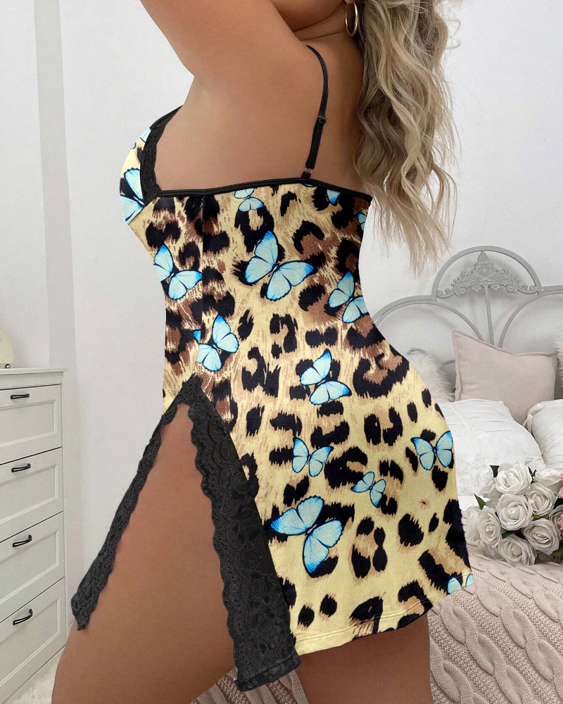 Dress plus printed suspender sexy nightgown