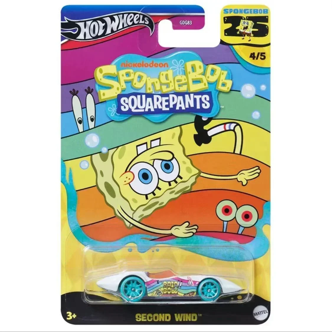 Original Mattel Hot Wheels Car 1/64 Diecast SpongeBob SquarePants Series Quick Delivery Second Wind Voiture Toys for Boys Gift