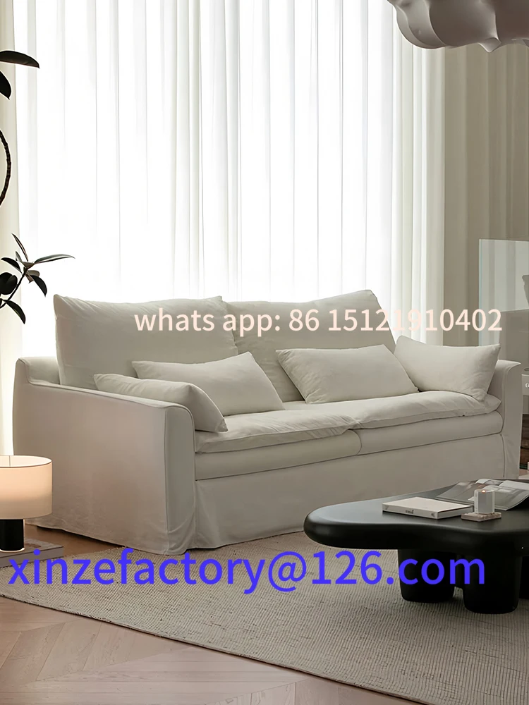 

Customizable cotton and linen living room small apartment French cream style straight row removable and washable fabric sofa