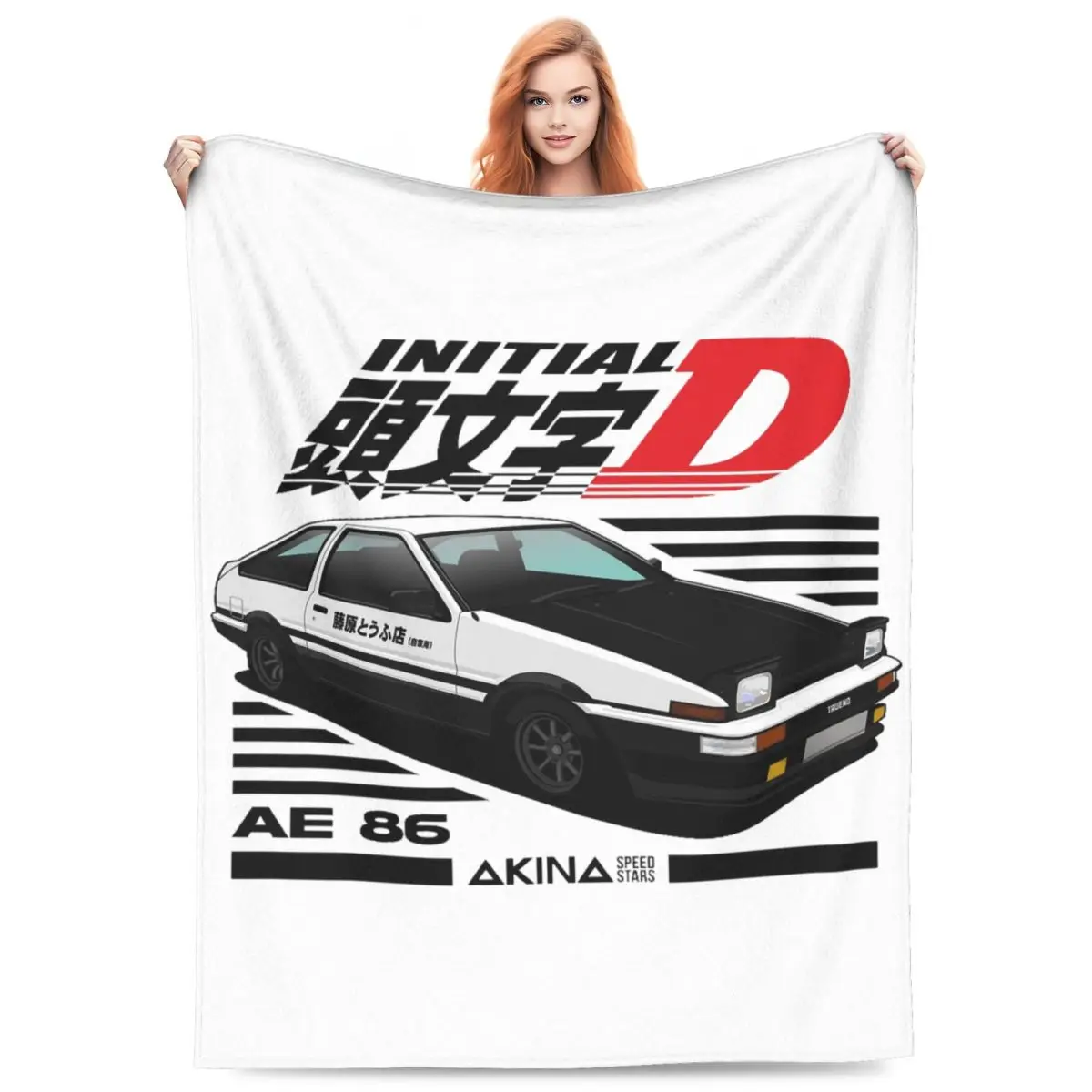 Anime Drift AE86 Initial D (2) Blankets Fleece Sofa Throw Blanket Multi-function for Home Bedroom Office Throws Bedspread Quilt