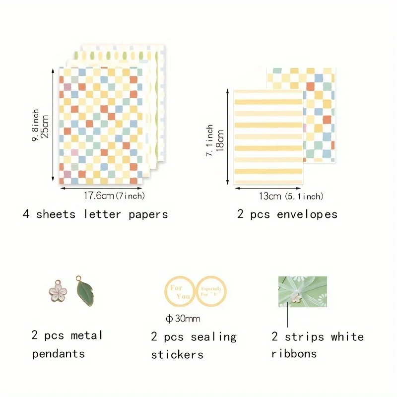 12 unidades/pacote conjunto de papéis de carta e envelopes com pingentes e fitas aleatórias