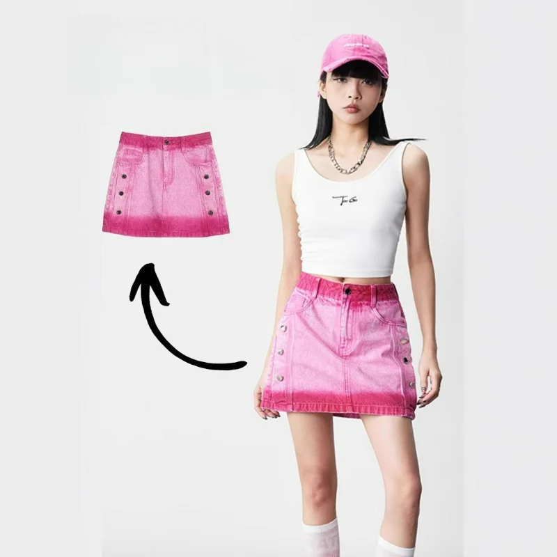

Gradient Color Denim Mini Skirts Female Trendy Brand Summer Hot Girls Niche High Waist Slimming A-line Short Clothing Women