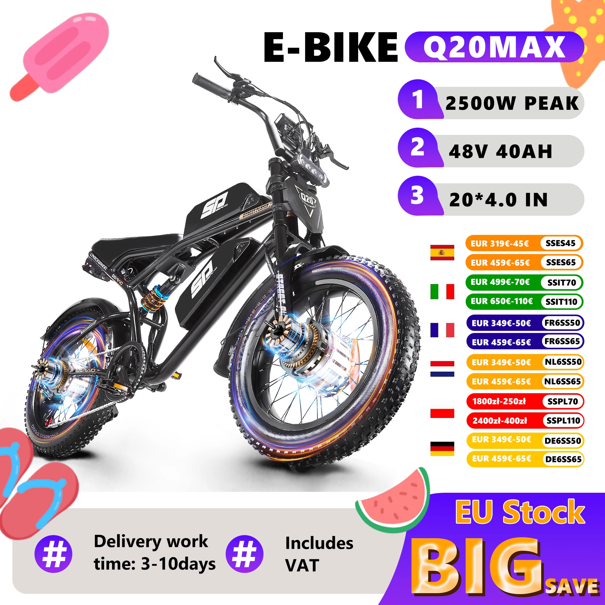 Vélo électrique eBike PEAK 2500W à double moteur, batterie 48V40AH, frein à huile, suspension intégrale, vélo de montagne électrique, clignotants