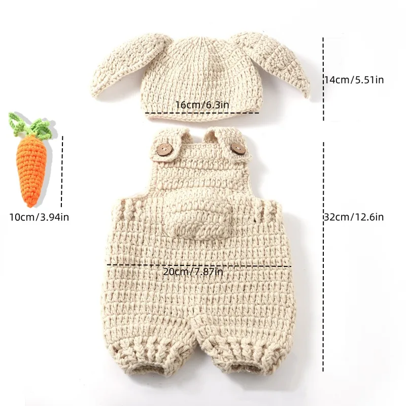 Woolen Strap Pants Carrot Rabbit 3-Piece Newborn Outfit Baby Commemorative Prop Studio Infant Photography Shooting Accessories