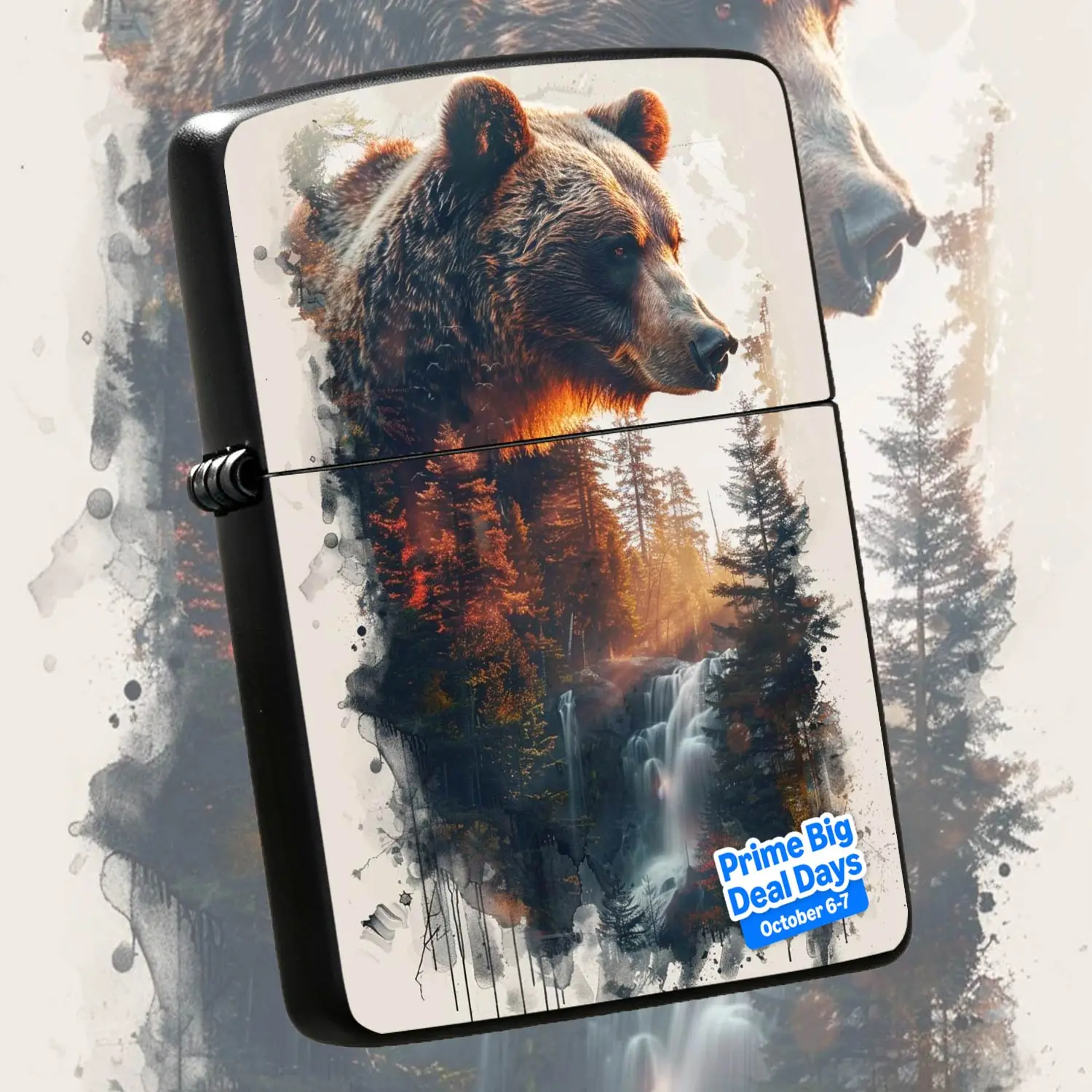 Exposure Grizzly Forest Waterfall Themed Lighter, Artistic Nature Inspired Portable Daily Use Igniter, Stylish Unique Decorative Practical Accessory for All Scenes, Ideal Gift Choice for Friends F A Humorous And Interesting Lighter