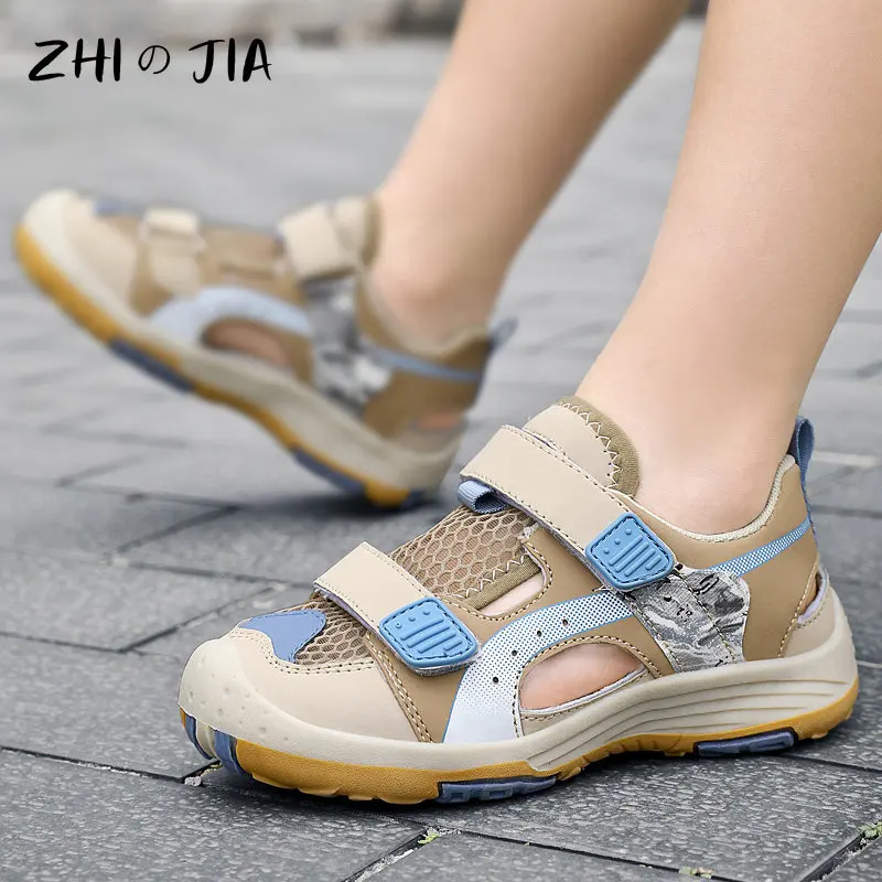 Sandalias Baotou para niños, zapatos informales transpirables con huecos de malla, zapatillas ligeras antideslizantes para turismo y montañismo al