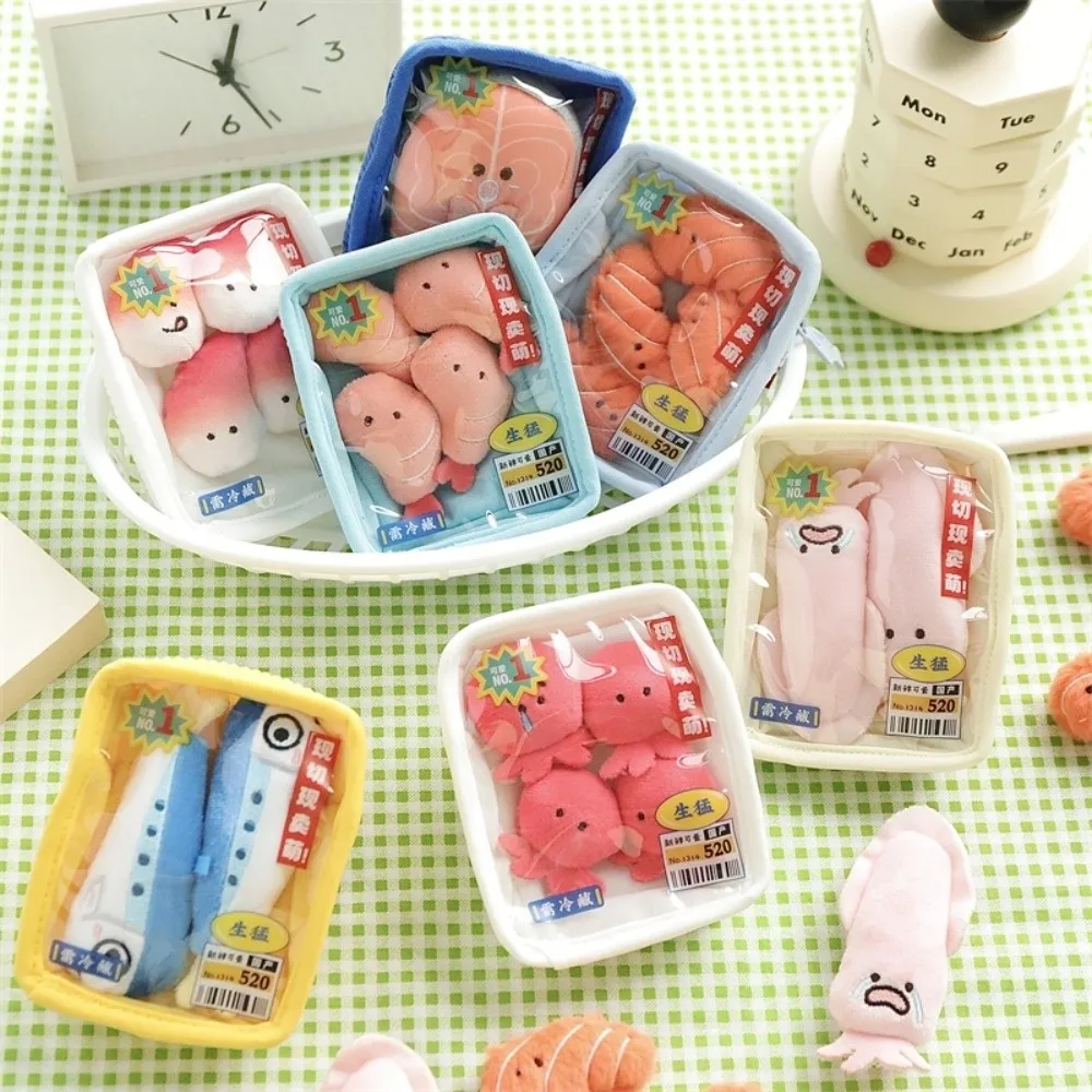 Salmon Seafood Platter Pendant Fish Fillets Octopus Seafood Sardine Plush Keychain Squid Arctic Scallop Mini Hanging Doll Bag