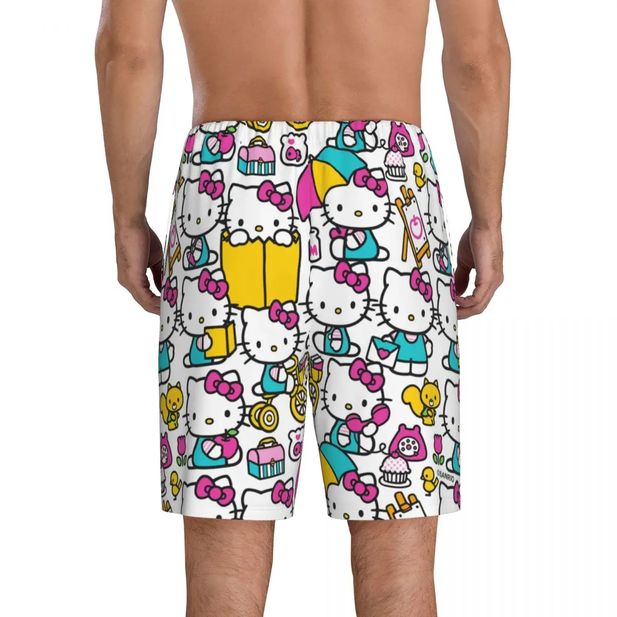 Hello Kitty dos desenhos animados pijama Shorts dos homens, pijamas, Lounge Bottom, Stretch Sleep Pjs curtos com bolsos, Anime, personalizado