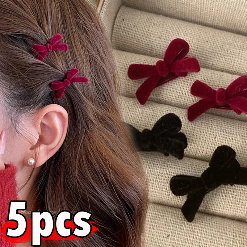 Mini Red Velvet Bow Hair Clips for Girls Sweet Candy Color Velvet Small Bow Knot Hairpins Hairgrips Barrette Hair Accessories