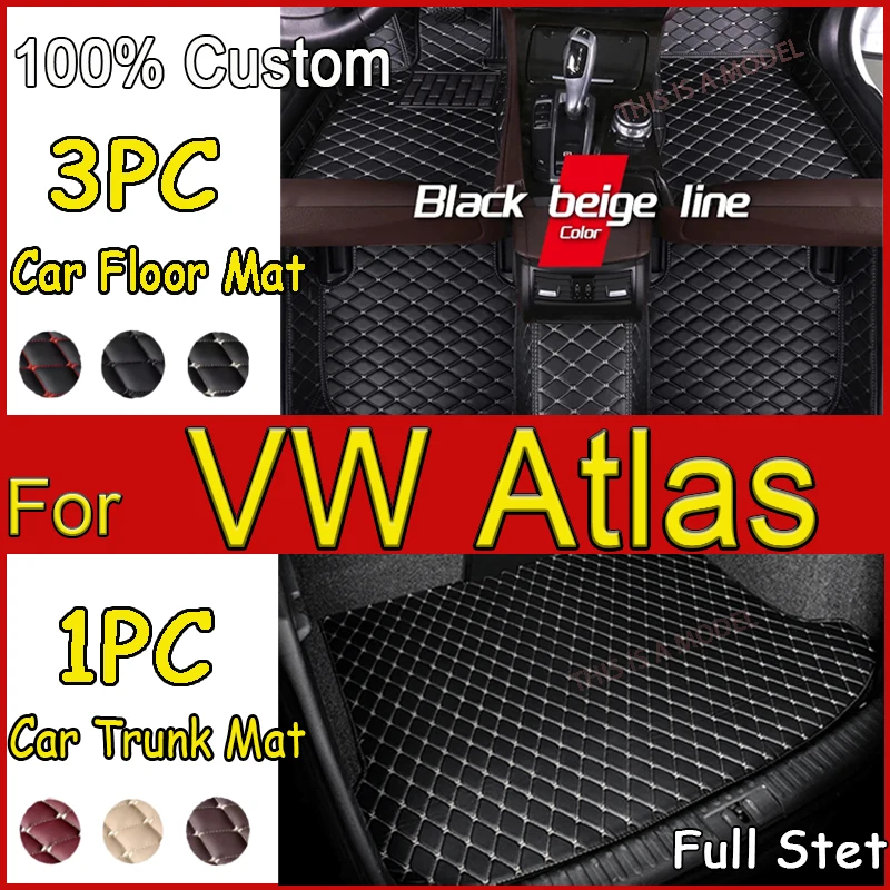

Car Mats For Volkswagen VW Atlas Teramont CA1 2017~2022 Auto Interior Parts Floor Rug Carpet Luxury Leather Mat Car Accessories