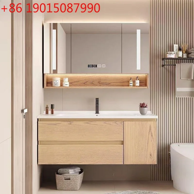 

Red Oak Bathroom Cabinet Combination Log Color Ceramic Integrated Basin Bathroom Cabinet Toilet Washbasin Modern Washbasin