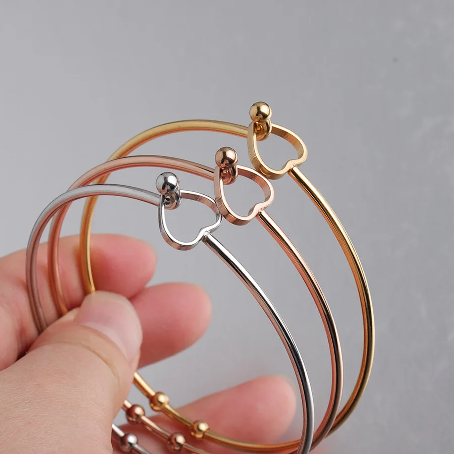 

20Pcs/Lot 60mm Wire Bangle Stainless Steel 2mm Thickness Open Love Heart Bracelets Bangle For Fashion Jewelry Accessories