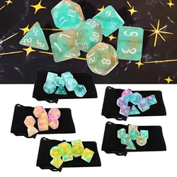7pcs Acrylic Polyhedral Dices Set D8 D10 D12 D20 Bar Toys with Pouch for DND RPG Role Playing Board Game Math Teaching