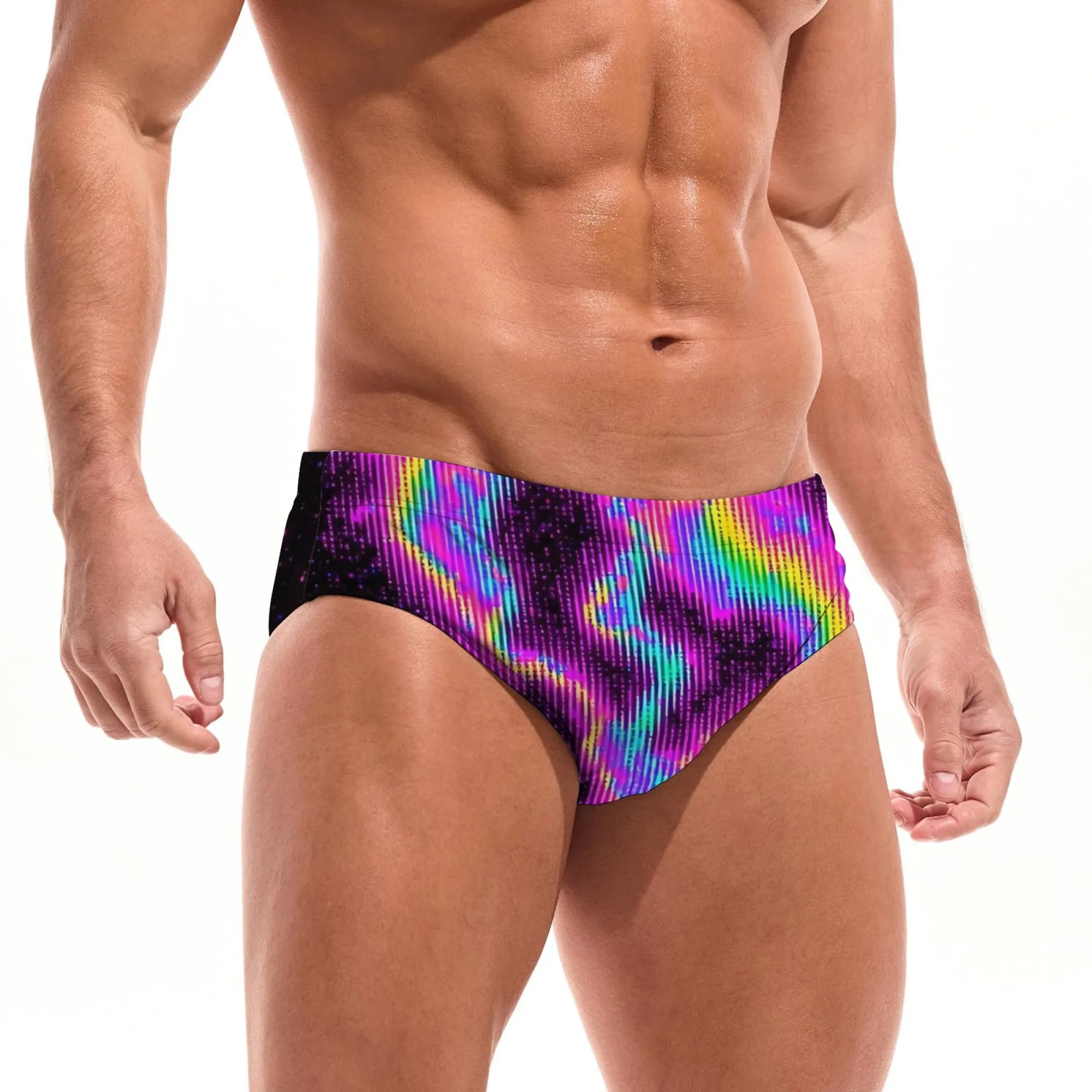 Neon Fluid Swim Trunks Elastic Soft Skin-Friendly Men's Triangle Swim Trunks Beach Carnival Swimming Bathing Novelty Swimsuit