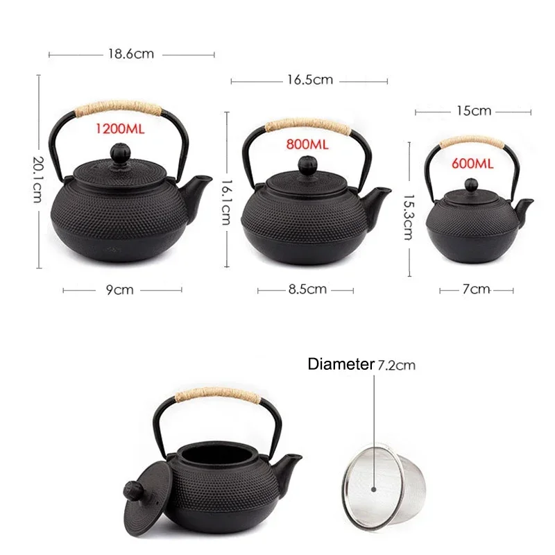 Japanese Iron Tea Pot with Stainless Steel Infuser Cast Iron Teapot Tea Kettle for Boiling Water Oolong Tea 600/800/1200ML