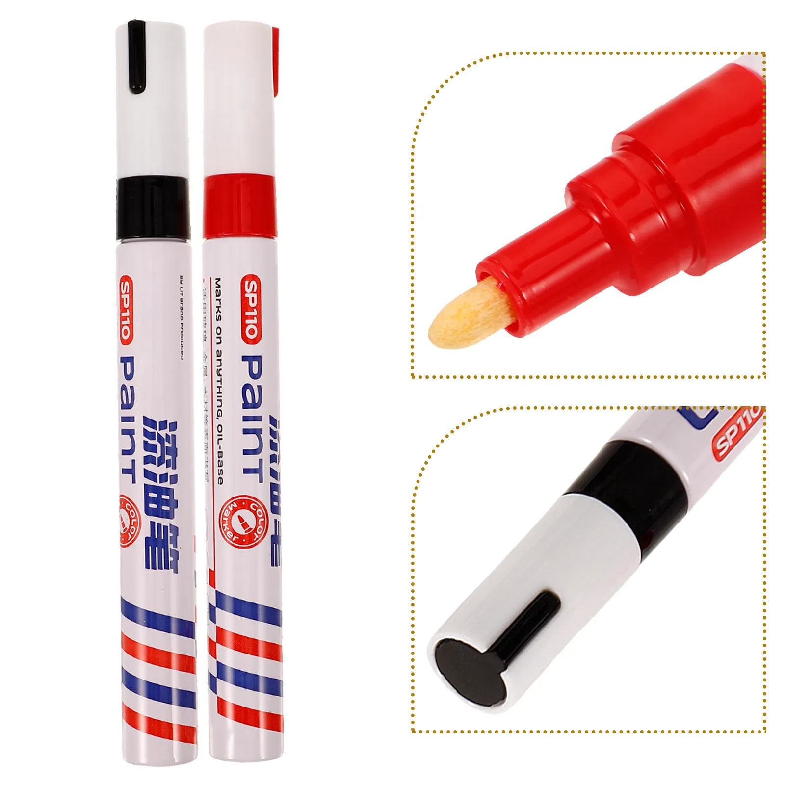 

2Pcs Monument Writing Repair Kit Tablet Inscription Touch-Up Markers High-Coverage Red Black Paint Pens for Tombstone Headstone