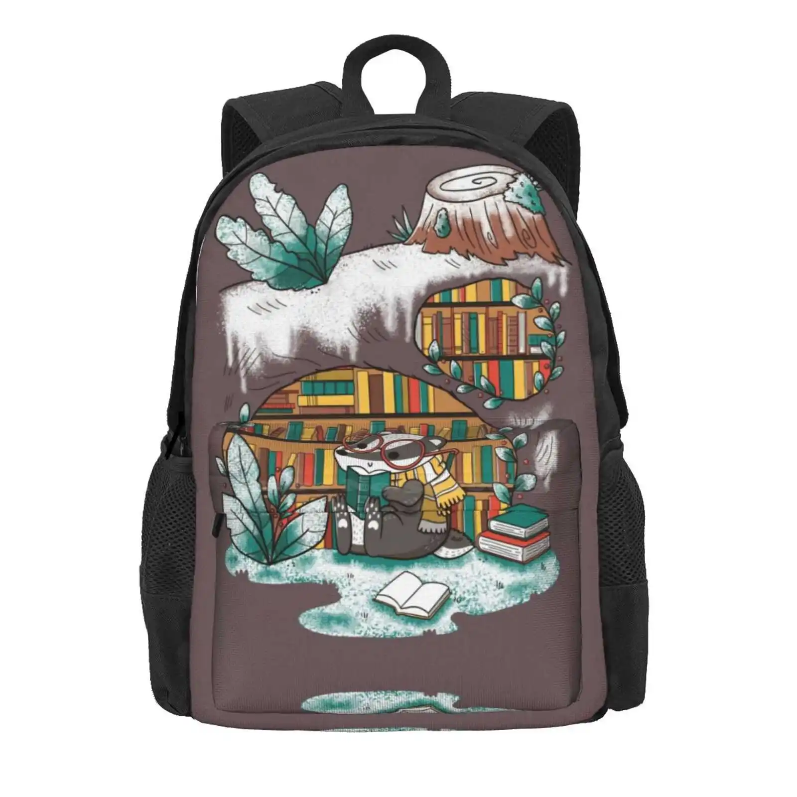 Badger Cozy Library Hot Sale Schoolbag Backpack Fashion Bags Taylorross1 Library Autumn Cozy Coziness Cute Kawaii Book Reader