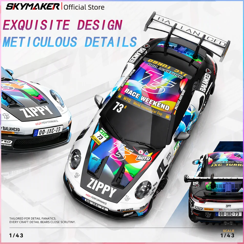 1:43 PO4302 GT3RS MINI 4WD RC Drift Racing Car 20KM/H Full Proportional Throttle Multi‑Color LED Light Mini Remote Control Toys