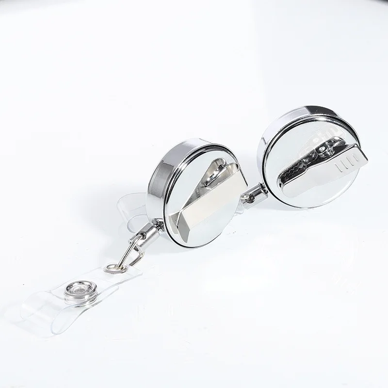 

Retractable Metal Badge Reel with Back Side Clip Keychain ID Tag Pass Work Card Holder Clip Badge Reels Flat Lanyard