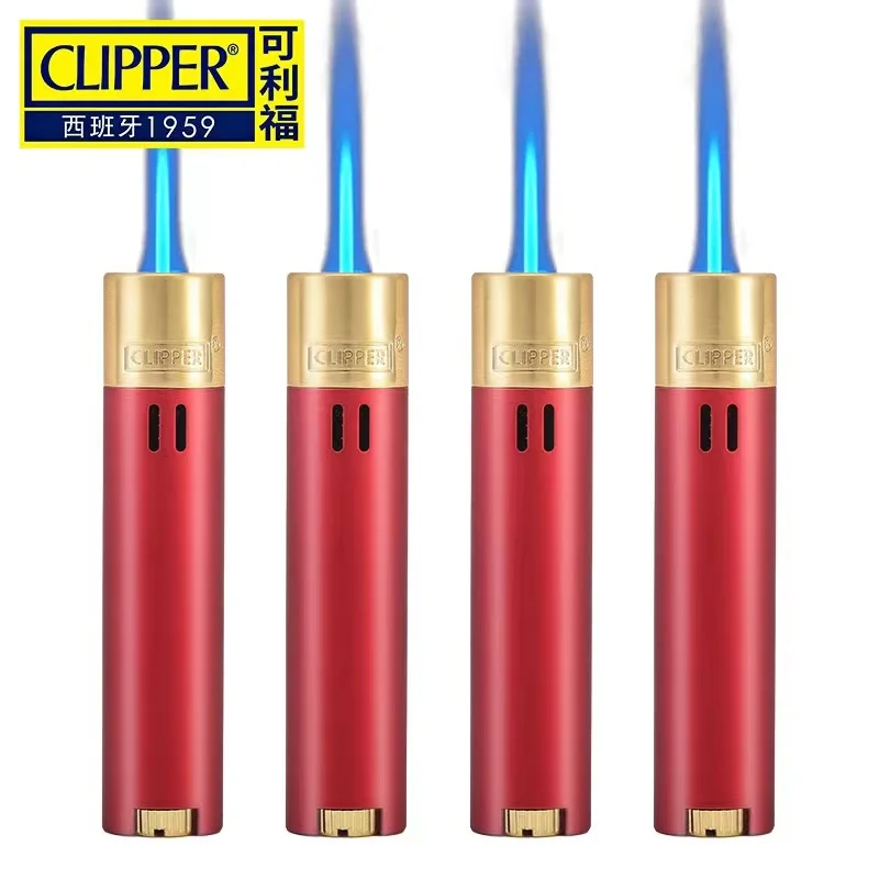 Clipper Metal Lighter Straight Jet Gas Blue Flame Windproof Lighter Flame Outlet With Dust Cap Butane Torch Lighter Men Gadget