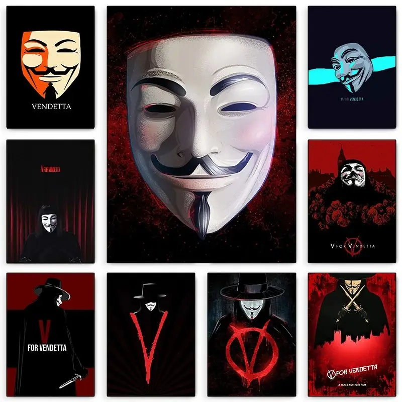 High quality Hackers Movie V for Vendetta Film Retro Poster Canvas Painting Wall Art Picture Living Room Home Decor Gift