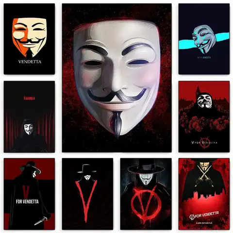 High quality Hackers Movie V for Vendetta Film Retro Poster Canvas Painting Wall Art Picture Living Room Home Decor Gift
