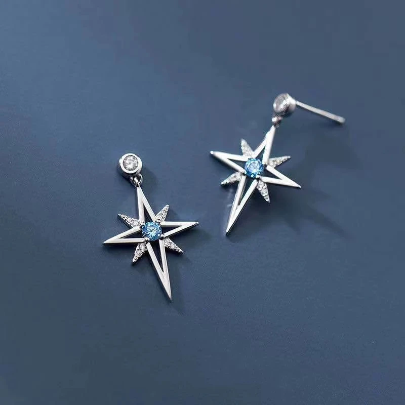 S925 Cubic Zirconia Octagonal Star Earring Fashion Star Earrings for Women Korea Silver Jewelry Wedding Jewelry Accessories