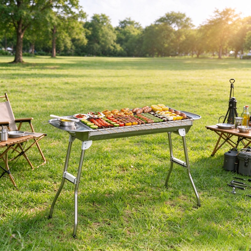 Portable Charcoal Barbecue, Folding Camping Grill with a Sturdy Structure and Easy-Clean Design for Picnics or Outdoor Cooking