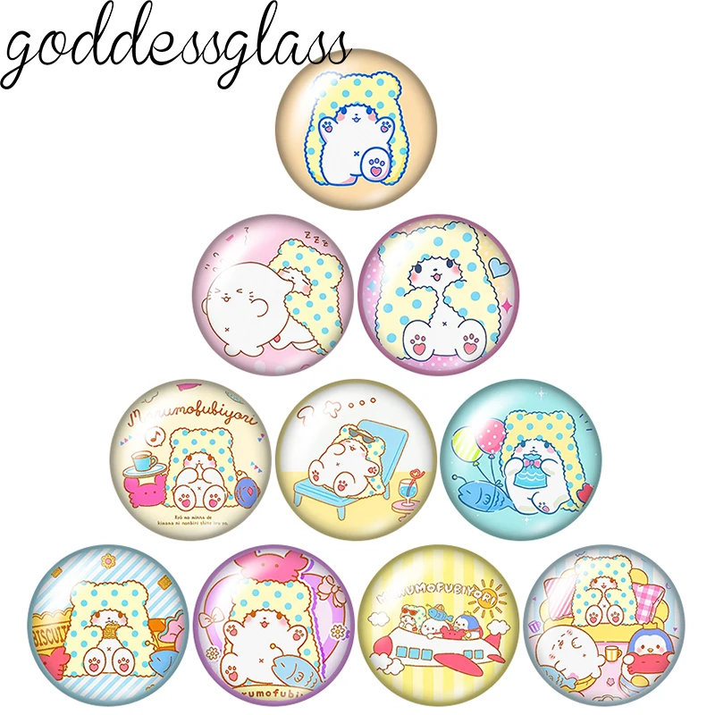 Cartoon Marumofubiyori Decke Bär 10 Stück 12mm/18mm/20mm Fotoglas-Cabochon mit flacher Rückseite zur Herstellung von Schlüsselanhänger-Schmuck