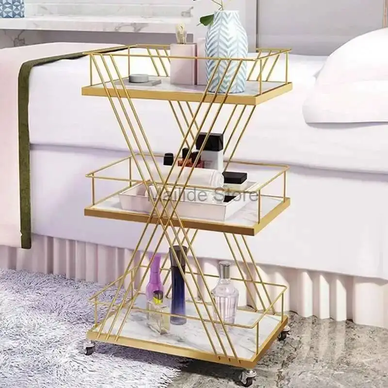 高級アートゴールデンサロントロリー 鉄製ライトラック モダンサロン家具 美容室トロリー（ホイール付き） 家庭用多層ラック