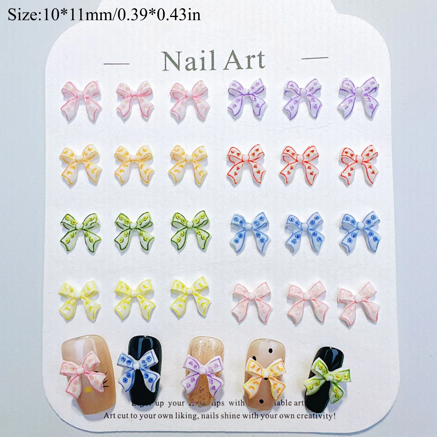 50/100/200Pcs, Bow, 10*11mm, Fruit Print, Bow Tie, Nail Accessories, Stereo, DIY