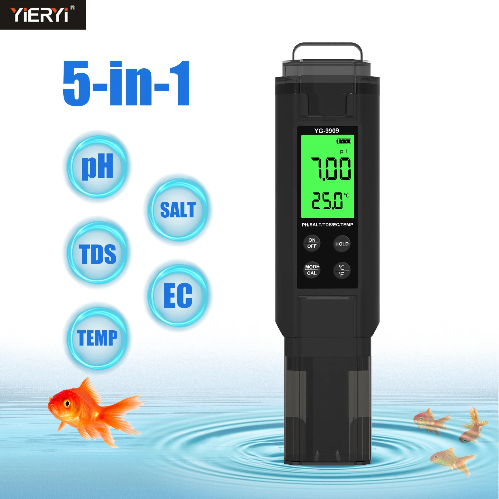 5 in 1 Salinity TDS EC ppm PH Meter 0.01 Resolution High Accuracy Salt Water Quality Tester for Aquariums Hydroponic Aquaculture