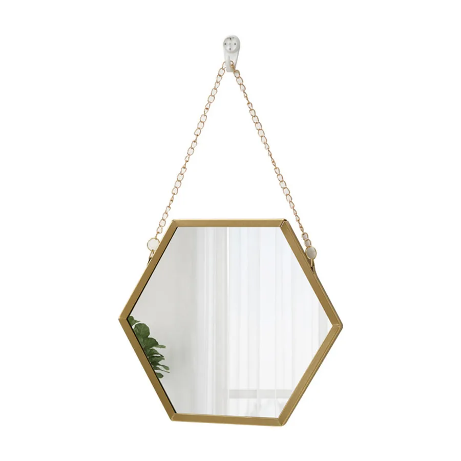 Miroir mural hexagonal en fer, miroir décoratif mural, salon, salle de bain, dortoir, lavabo, ma mur