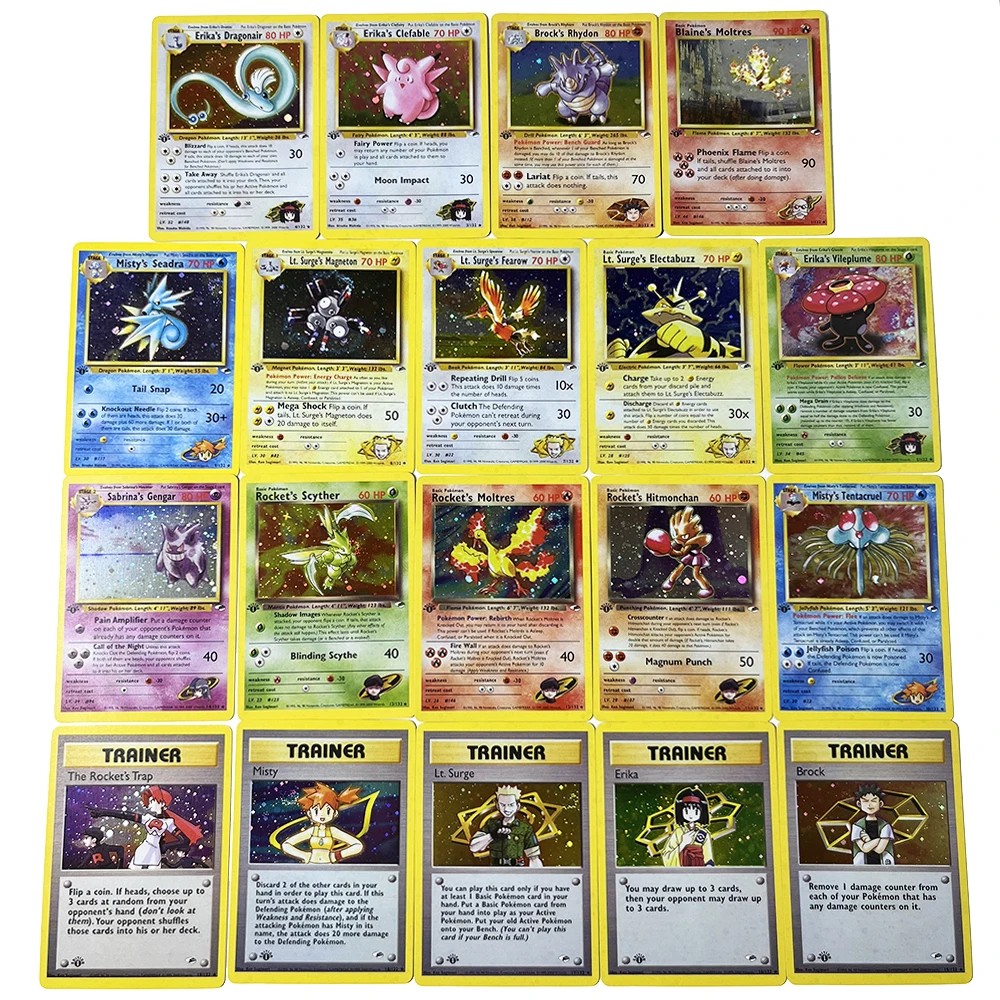 Pokémon EN PTCG Gym Heroes Foil Game Cards Blaine's Moltres Erika's Dragonair Erika's Clefable Sabrina's Gengar Rocket's Scyther