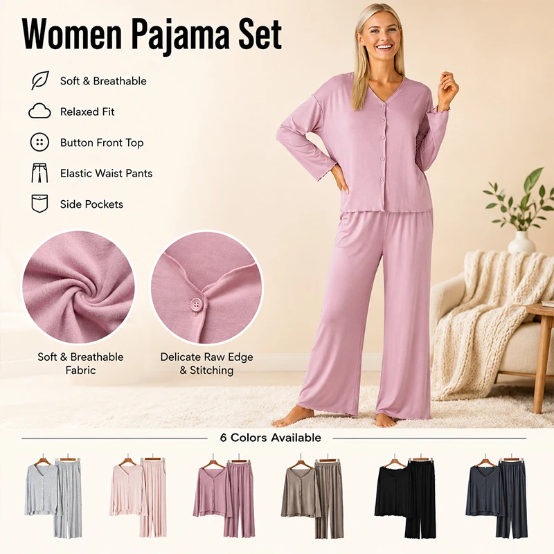 Japanese Style Cotton Pajamas Suit Long sleeve Ladies Spring Autumn Cardigan Solid Color Long-sleeved Trousers Home Service Suit