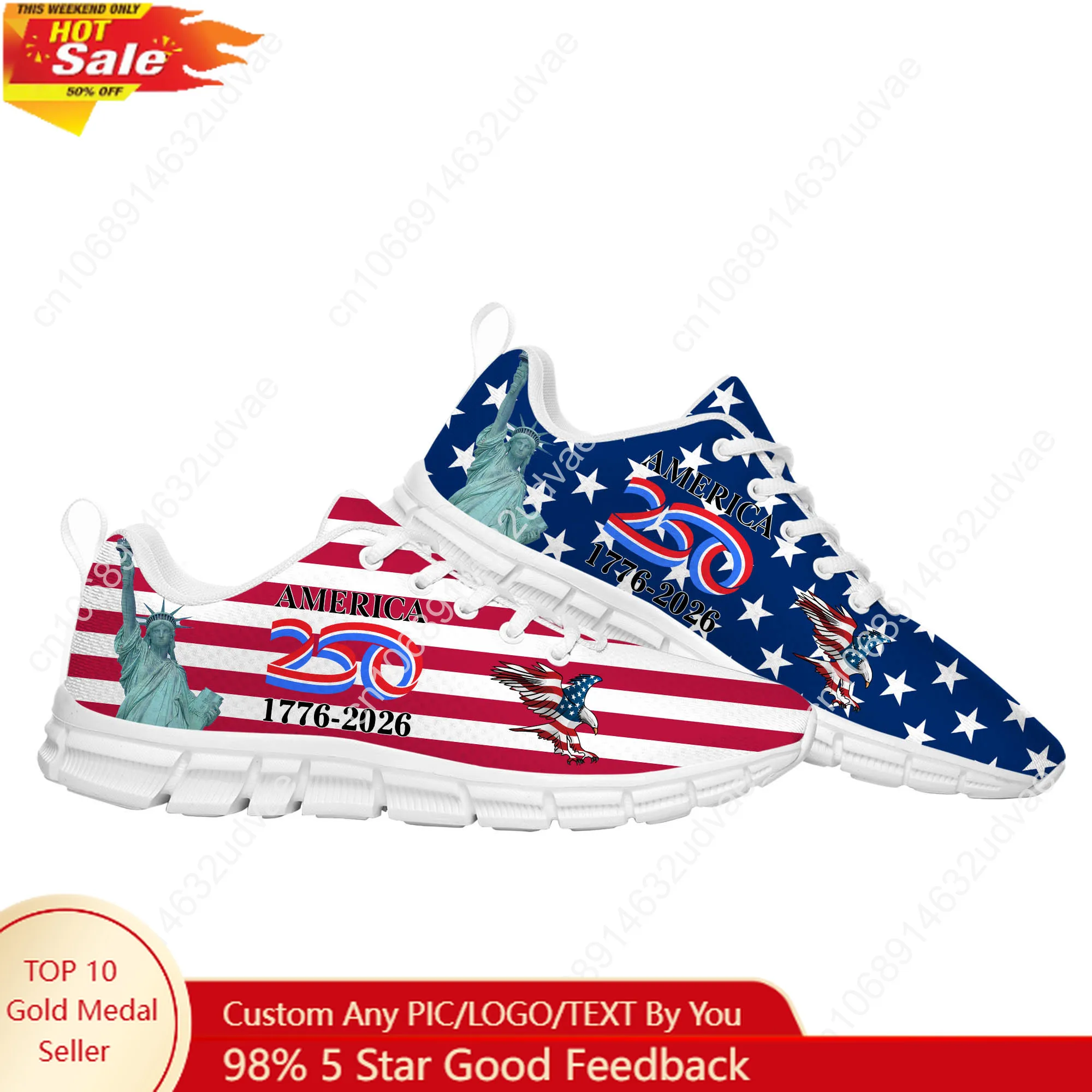 

America 250th Anniversary 1776-2026 Sports Shoes Mens Womens Teenager Sneakers Elastic Footwear Casual Custom Couple Shoes White