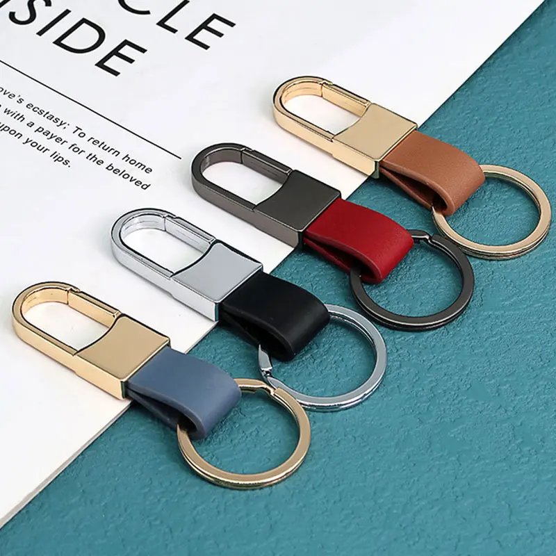 New Leather Keychains for Women Men Metal Carabiner Holder Car Key Strap Waist Hanging Wallet Car Key Chains Keyrings