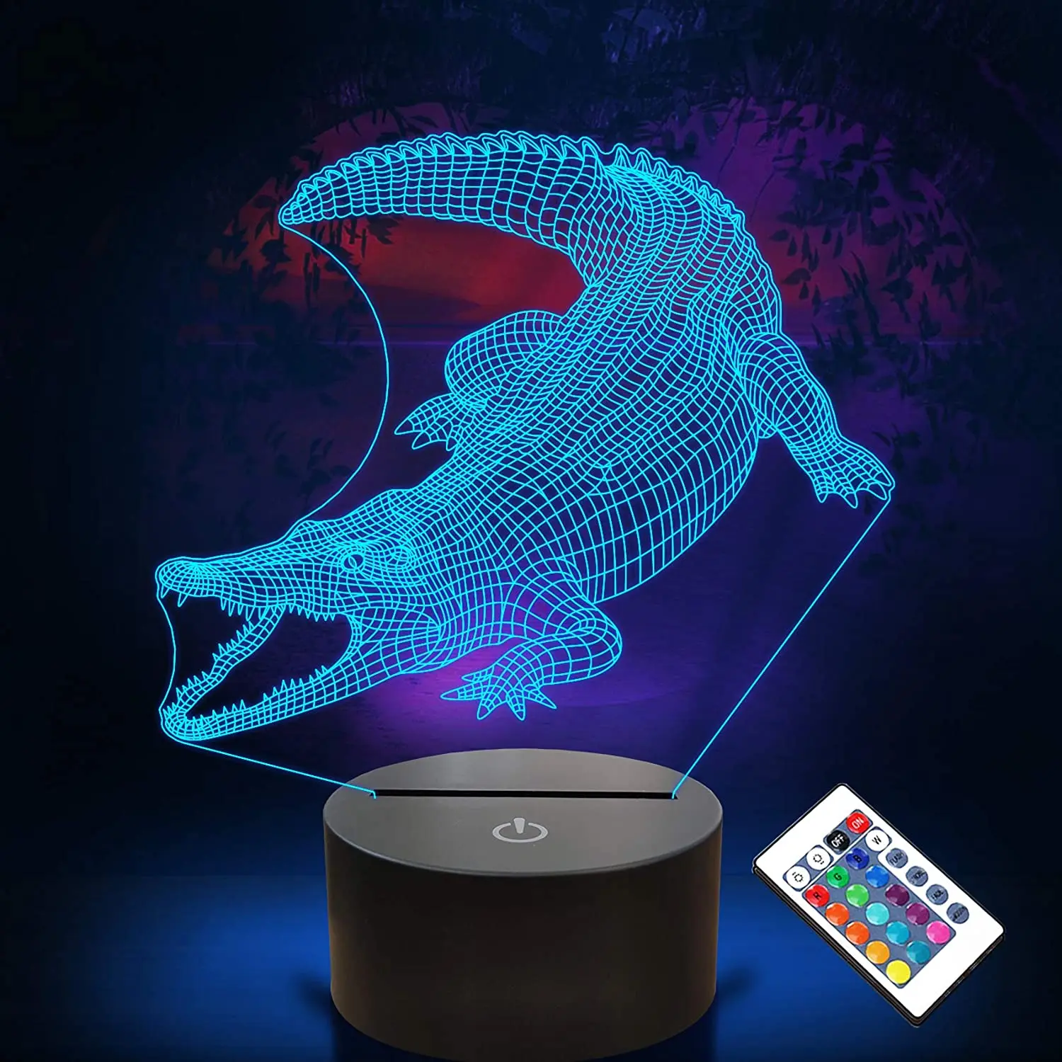 จระเข้ของขวัญ,3D จระเข้ Night Light สำหรับเด็กรีโมทคอนโทรล16สีเปลี่ยนหลอดไฟคริสต์มาสของขวัญวันเกิดสำหรับเด็ก