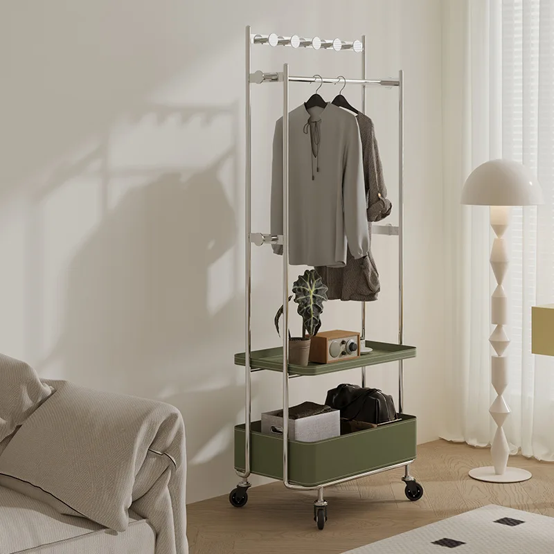 Mittelalterlicher mobiler Kleiderbügel, Bodenmodul, Garderobe aus Edelstahl, Aufbewahrungsbügel für kleine Wohnungen und Schlafzimmer