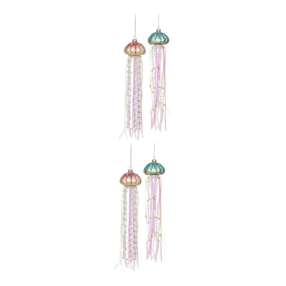 

4 Pcs Christmas Jellyfish Ornaments Artificial Tabletop Trees Xmas Hanging Decorations Holiday Glass