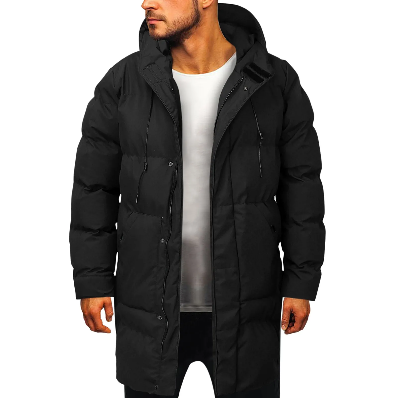 

Casual Warm Hooded Long Snow Wear Jacket Coat Men Outwear Thick Plus Size Windproof Winter Padded Parka Men Overcoat