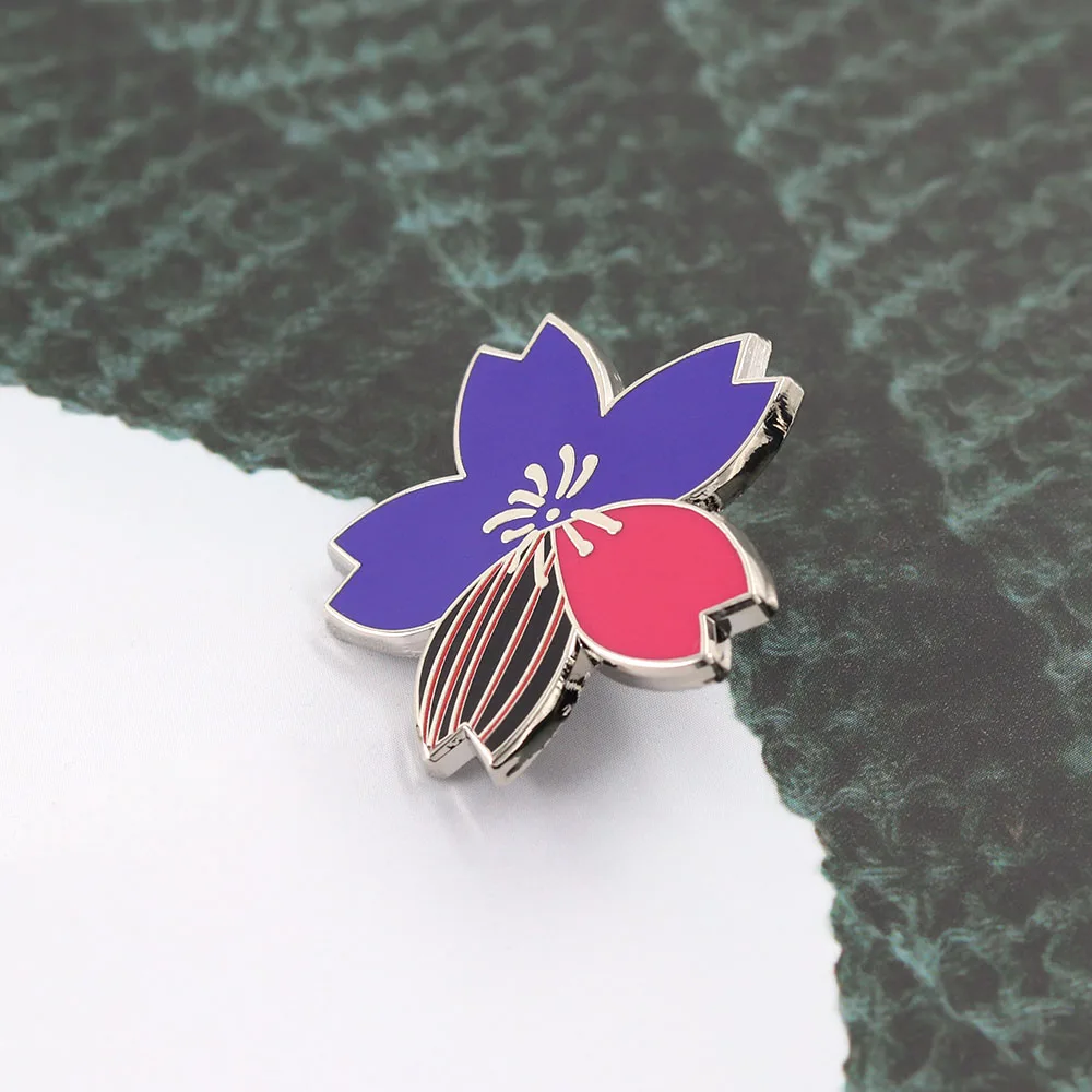 Japanische Sakura Emaille-Anstecknadel, lila-rosa Kirschblüten-Brosche, ästhetisches Blumen-Abzeichen für Kimono, Jacke, Tasche, Reversnadel, florales Schmuckstück – Detail 7