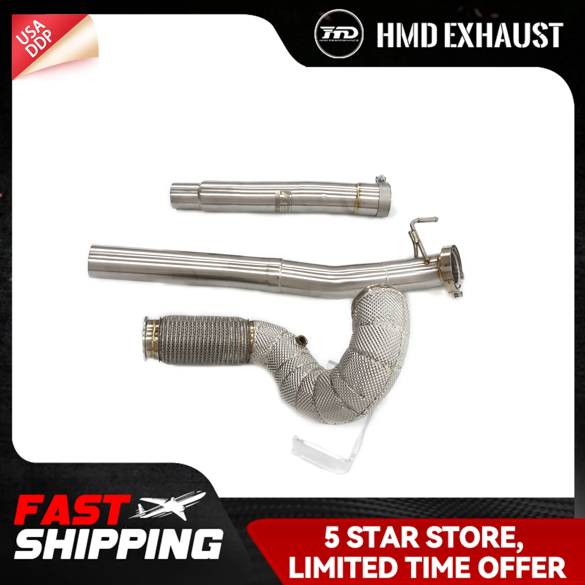 

HMD Exhaust pipe for Volkswagen Golf R MK7 2.0T Downpipe Stainless steel Heat shield Long service life