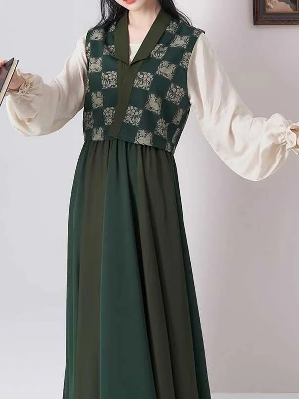 

plus Size Faion Set New Chinese Sle Long Sve irt Top Vest Skirt Tee Piece Suite Women's Spring Season Floral Pattern