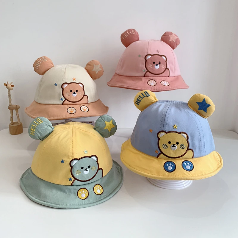 

Детская панама с мультяшным рисунком для малышей 1-3 лет, корейская весенне-осенняя шляпа от солнца для детей, уличная солнцезащитная панама для малышей