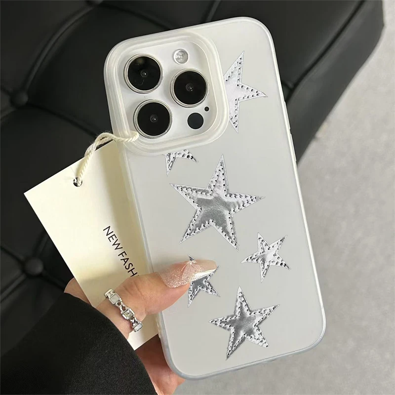 Ins Korean Silvery Pentagram Phone Case For iPhone 16 Pro Max 15 14 13 12 11 Pro Mini 7 8 Plus Creative Niche Y2K Phone Cases